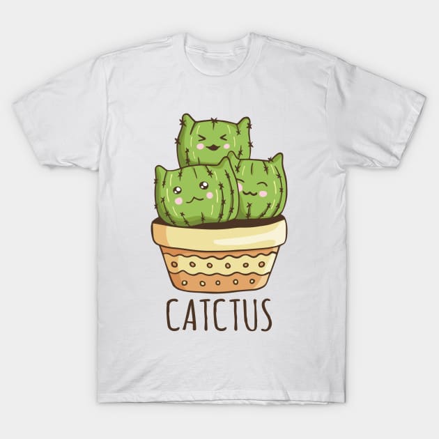 Cute Cat Face Cactus T-Shirt by TheRealestDesigns